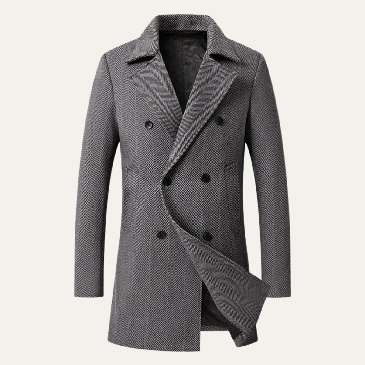 The Westhaven Men's Vintage Wool Blend Double Breasted Herringbone Tweed Overcoat
