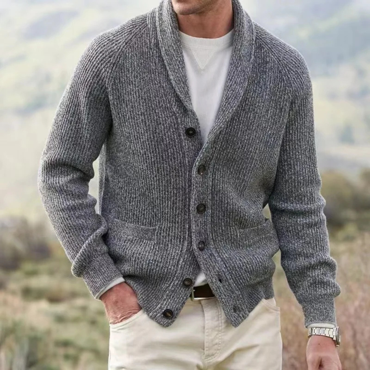The Mykonos Men’s Warm Knitted Turn Down Collar Cardigan