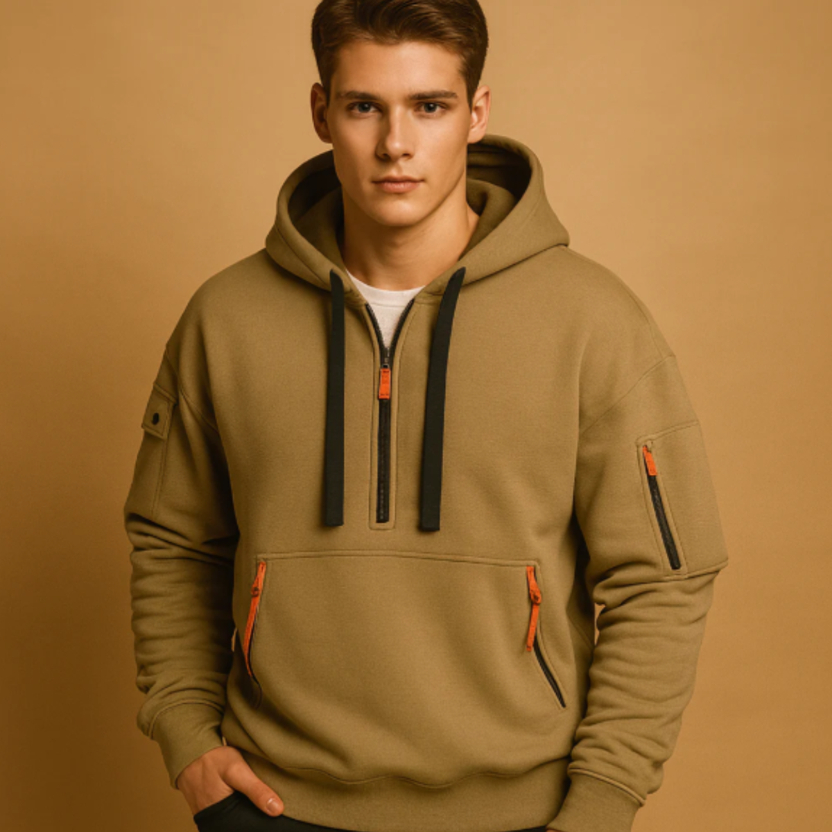 The Ridgefield Men’s Casual Half Zip Hoodie Sweater with Zipper Pockets