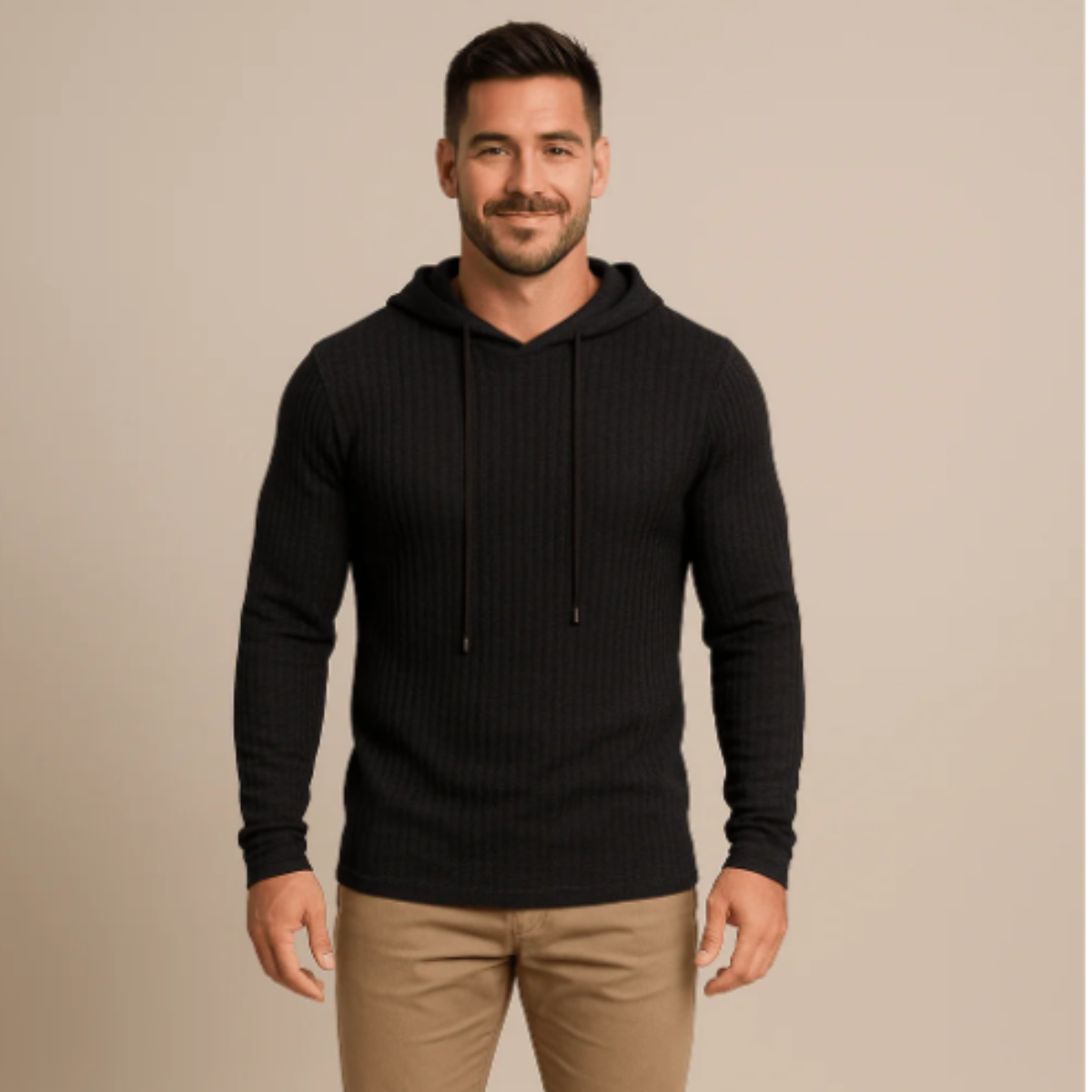 The Ashland Men’s Slim Fit Drawstring Ribbed Knit Hoodie Sweater