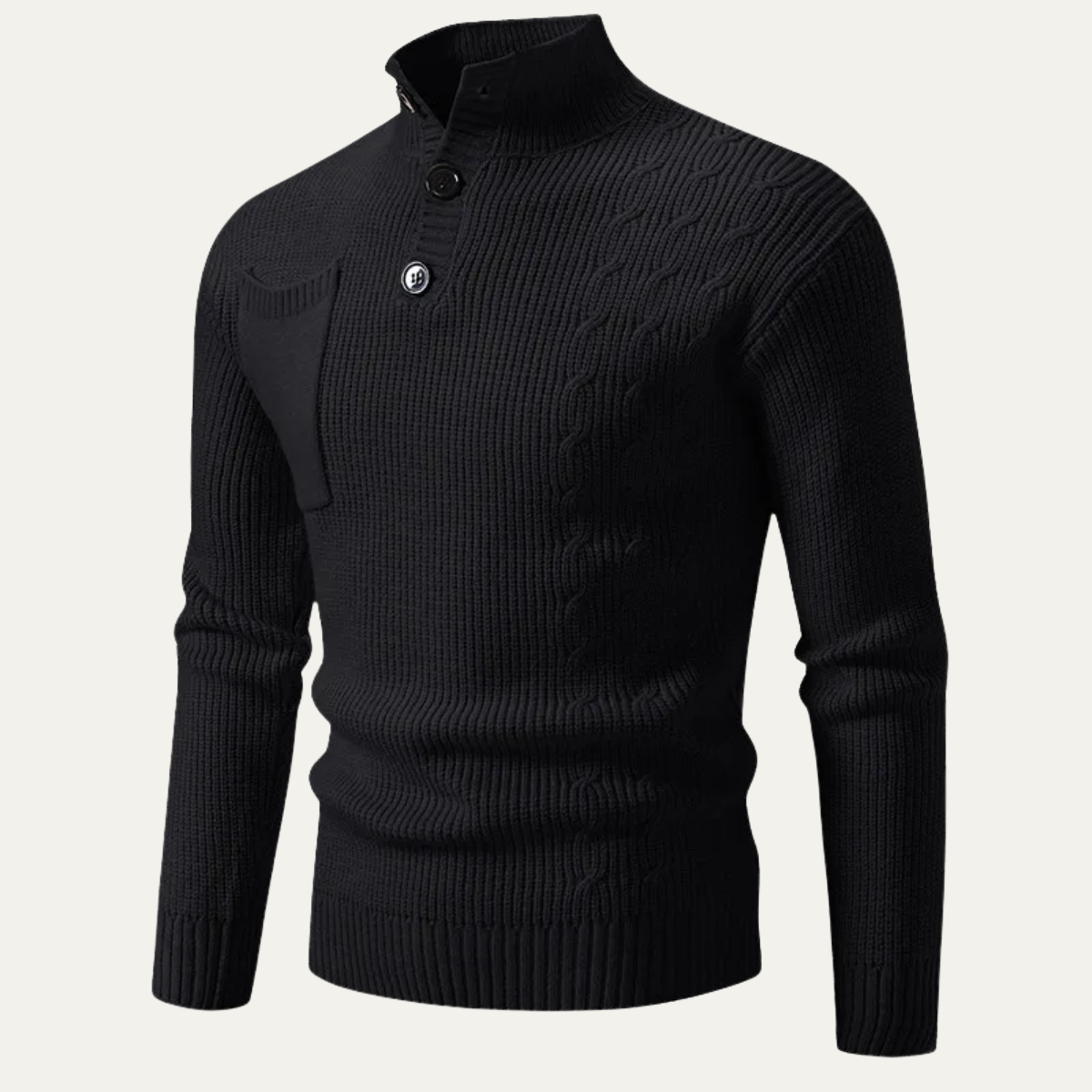 The Ancona Men’s Button Collar Cable Knit High Neck Sweater