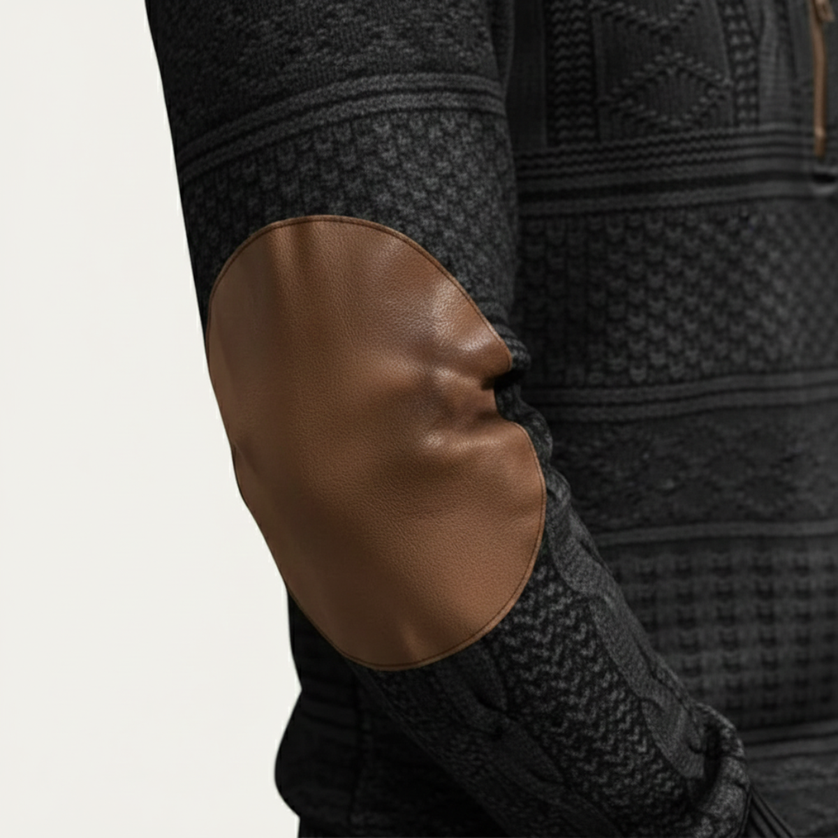 The Siena Men’s Casual Patterned Half Zip Sweater with Elbow Patches