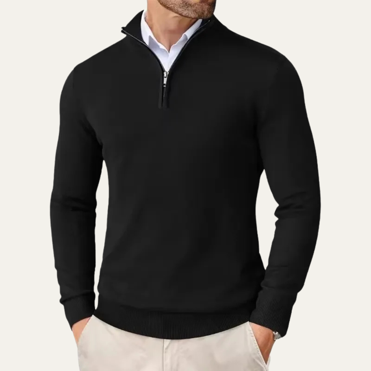 The Elmwood Men's Quarter Zip Knitted Mock Neck Sweater
