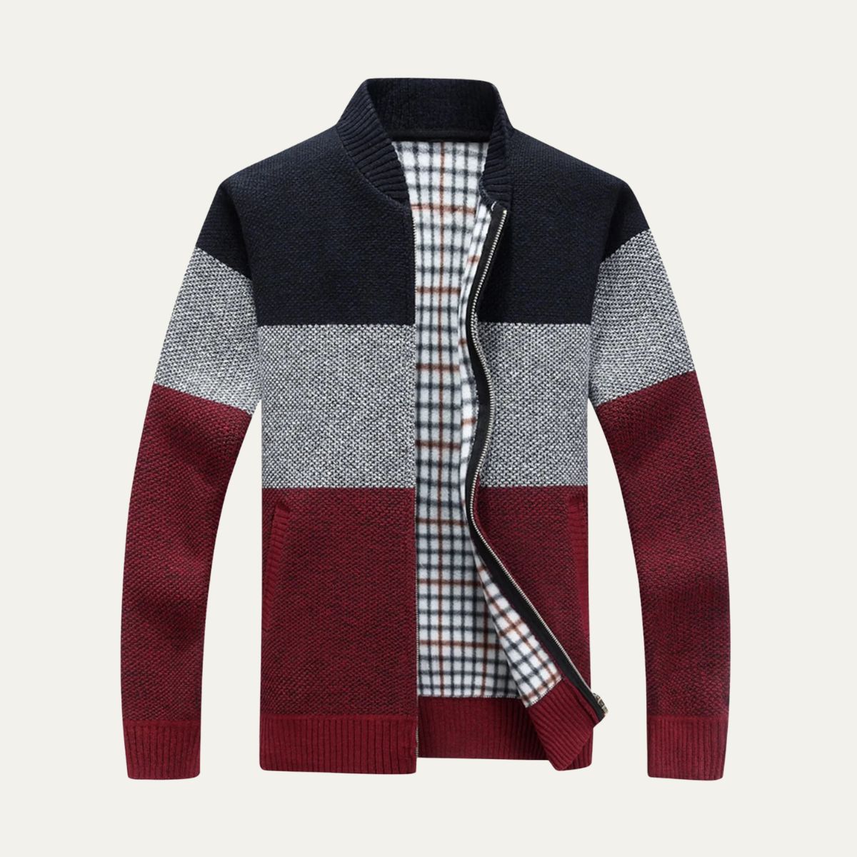 The Levanto Men’s Color Block Zip Up Knit Cardigan