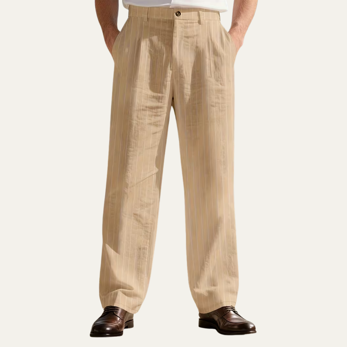 The Freycinet Men’s Lightweight Smart Casual White Pinstripe Dress Pants