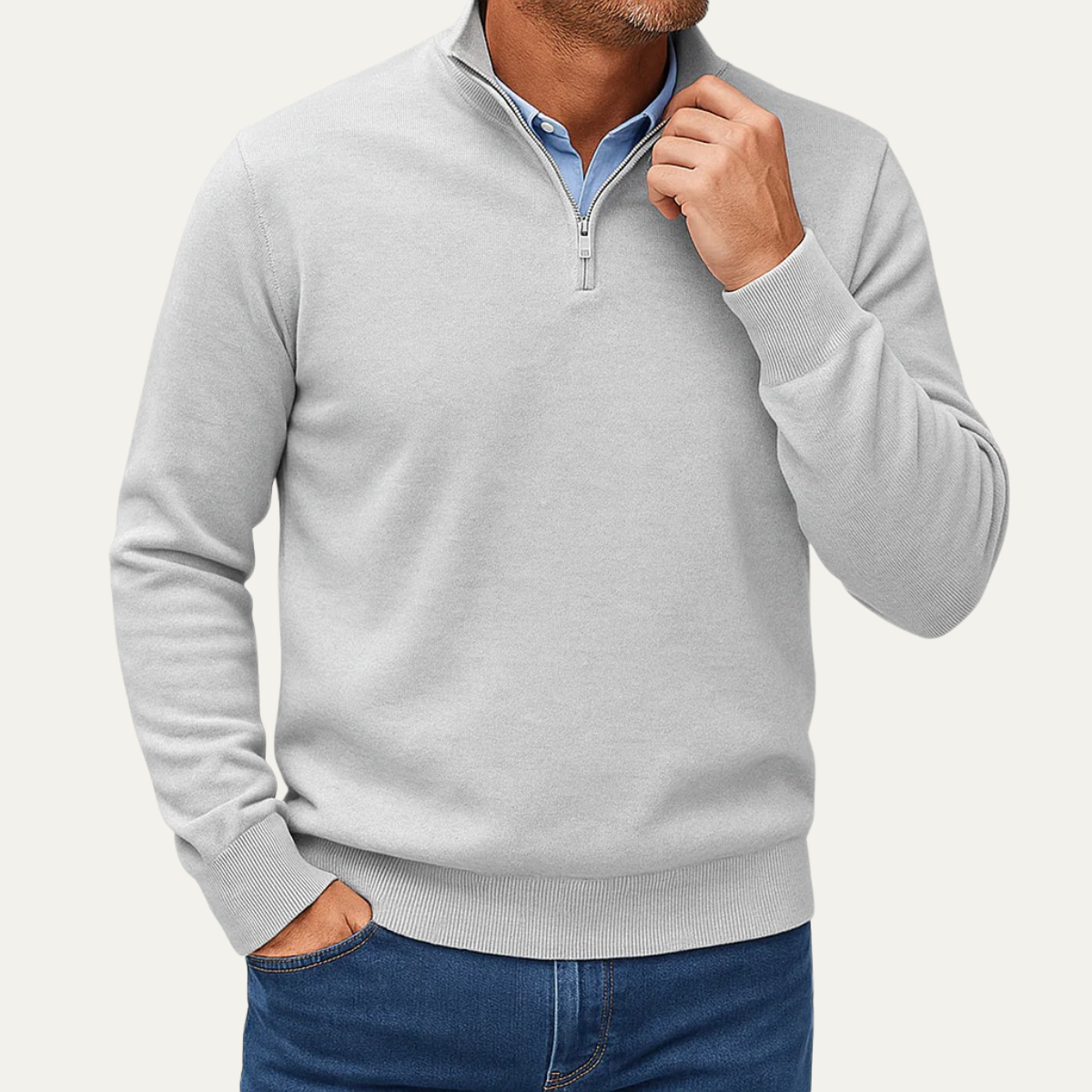 The Kidlington Men's Quarter Zip Lightweight Knit Sweater