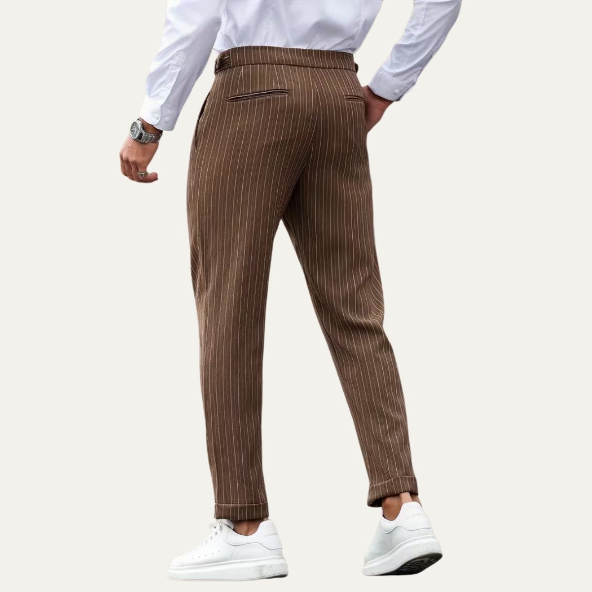 The Byron Bay Men’s Pinstripe Trousers Straight Leg Dress Pants - Brown