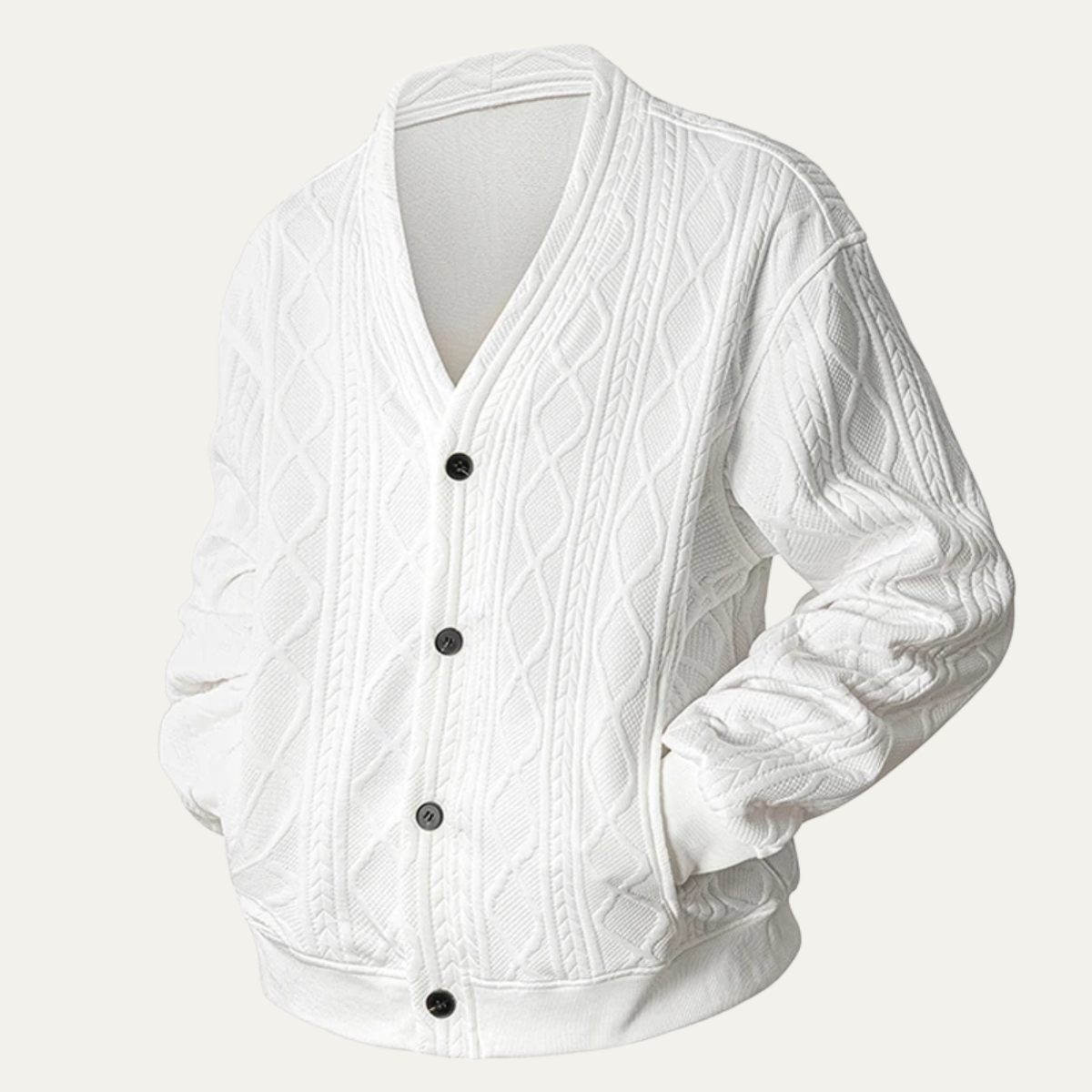 The Capri Men's Cable Knit Diamond Pattern V Neck Cardigan