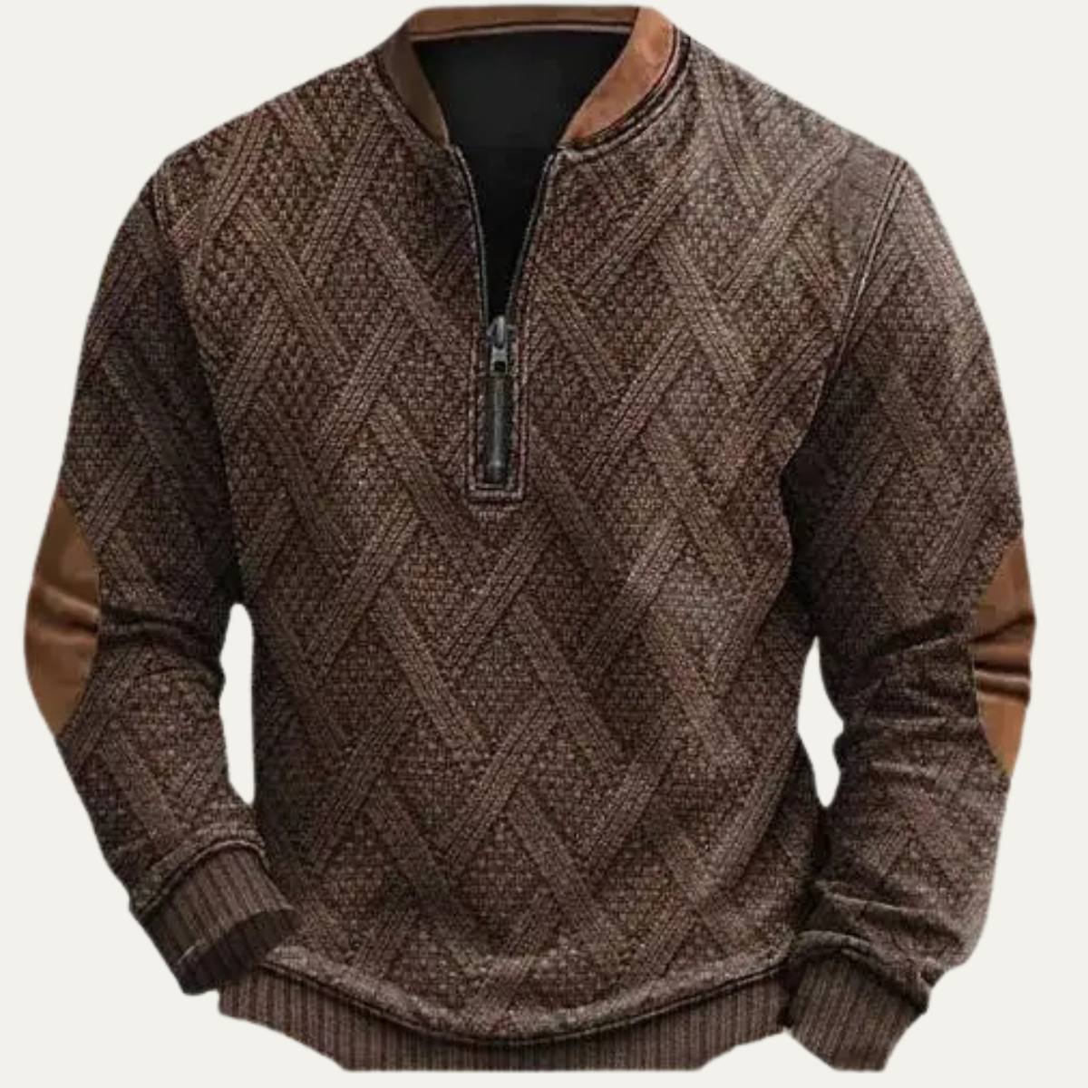 The Naples Men’s Winter Patterned Half Zip Sweater with Elbow Patches