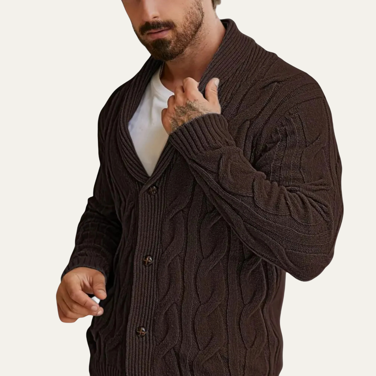 The Abbadia Men’s Cozy Cable Geometric Pattern Knit Cardigan