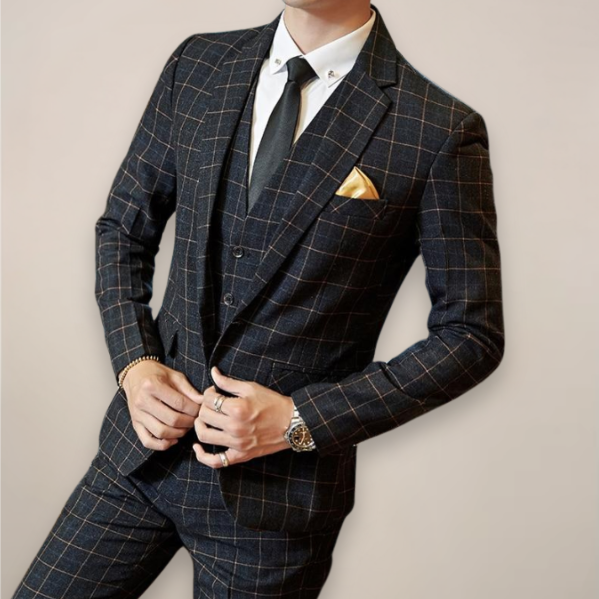 Men's Slim Fit Plaid Suit Set for Special Occasions