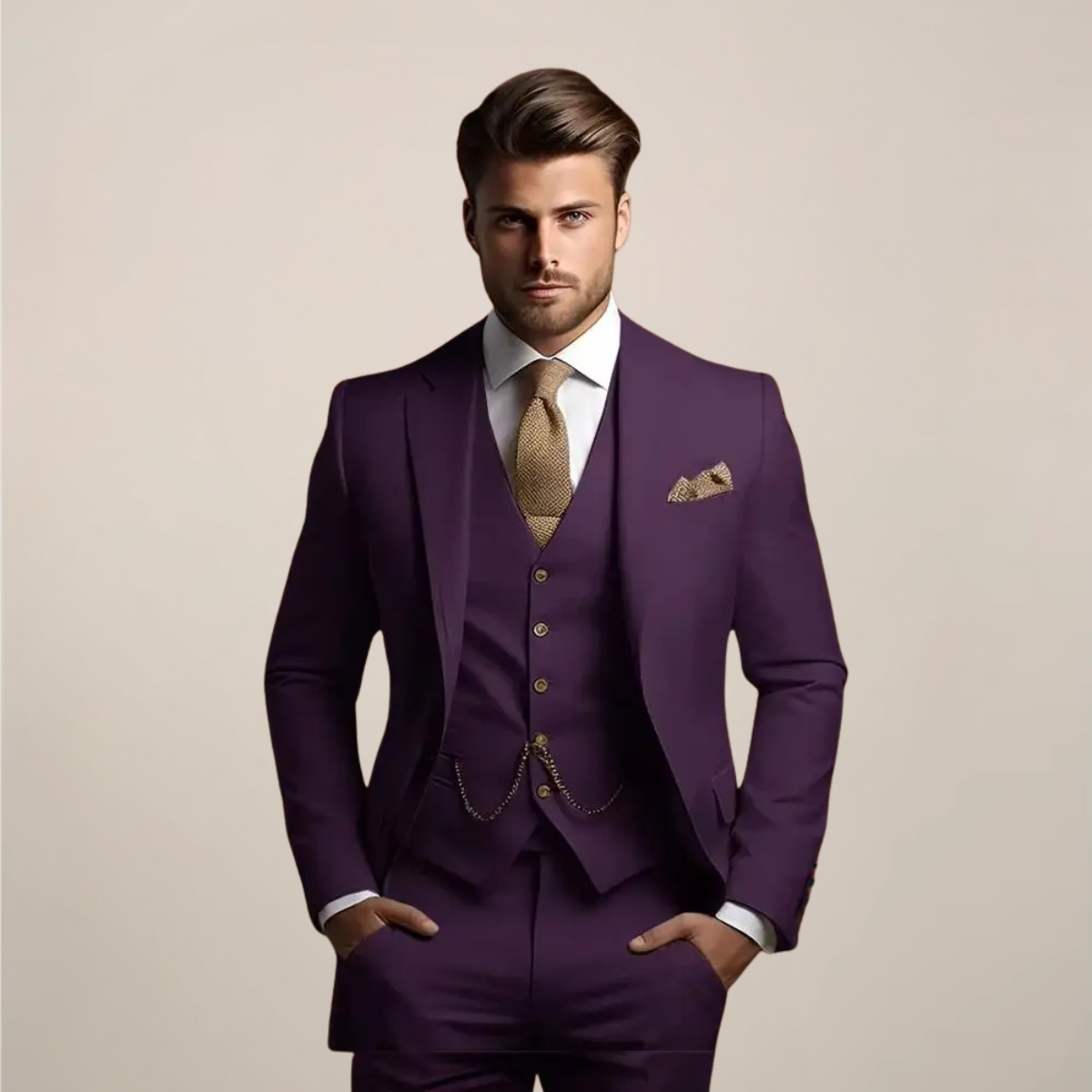 Men’s Slim Fit Three-Piece Suit for Weddings
