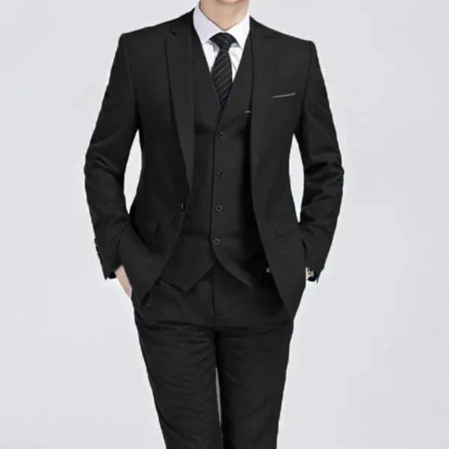 Men’s Black Three-Piece Suit for Formal Occasions