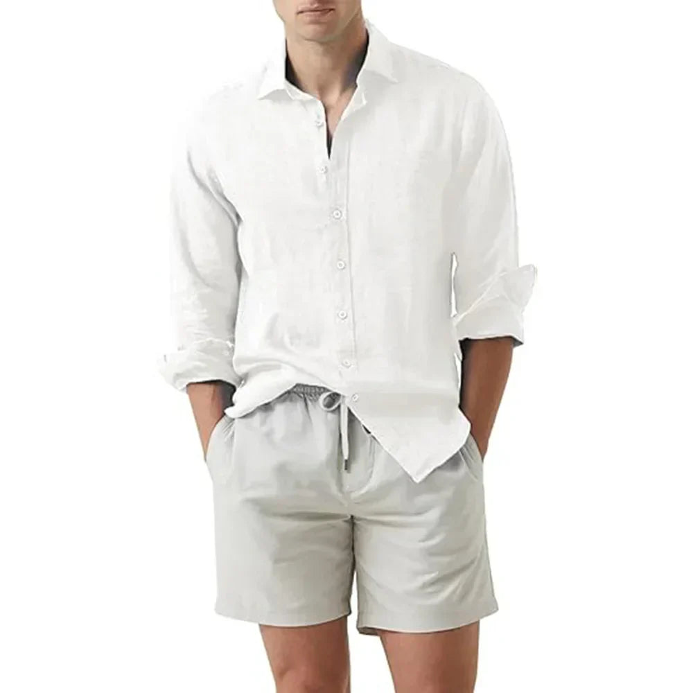 Men's Linen Cotton Blend Summer Shirt for Beach and Outdoors