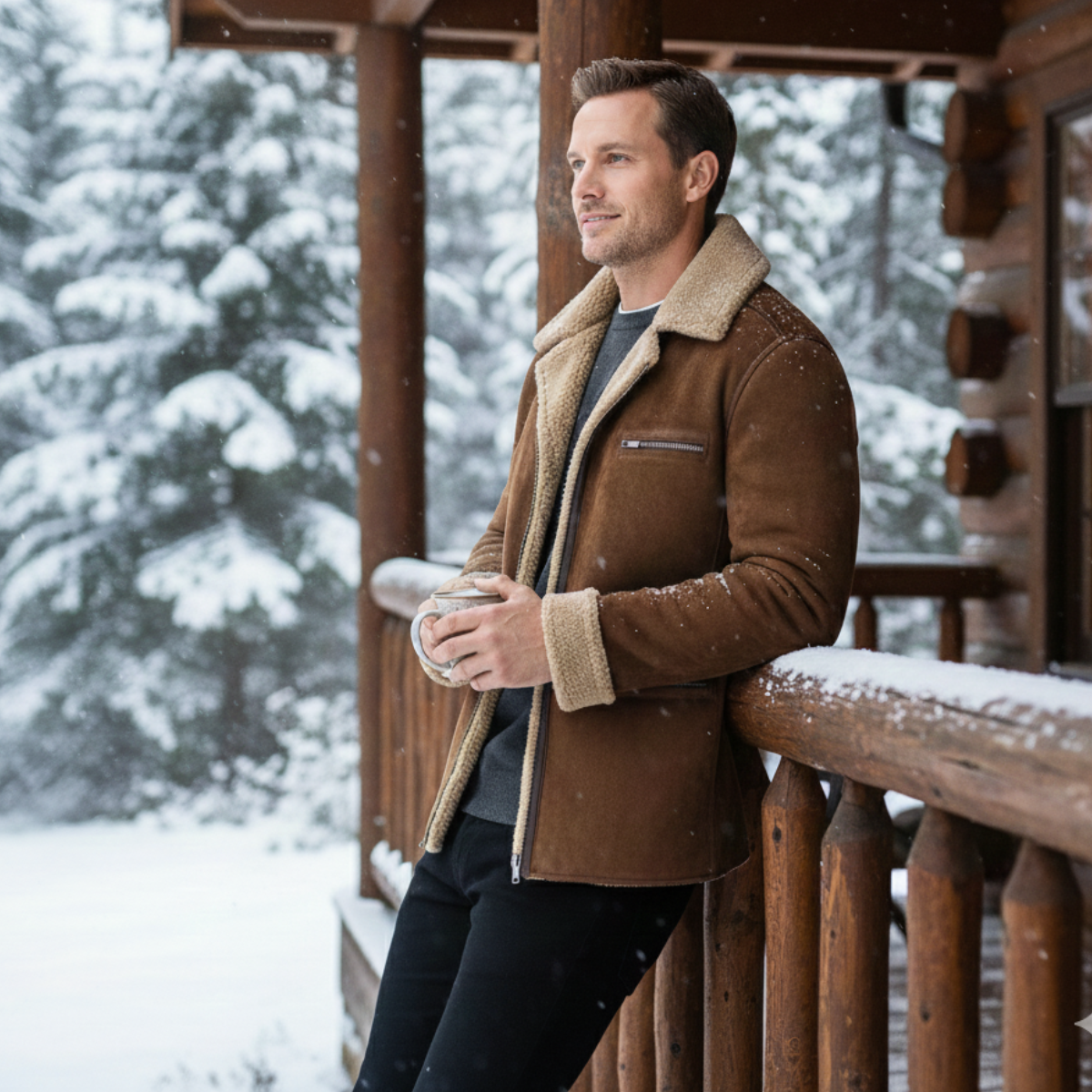 The Sorrento Men’s Vintage Faux Suede Shearling Fleece Jacket