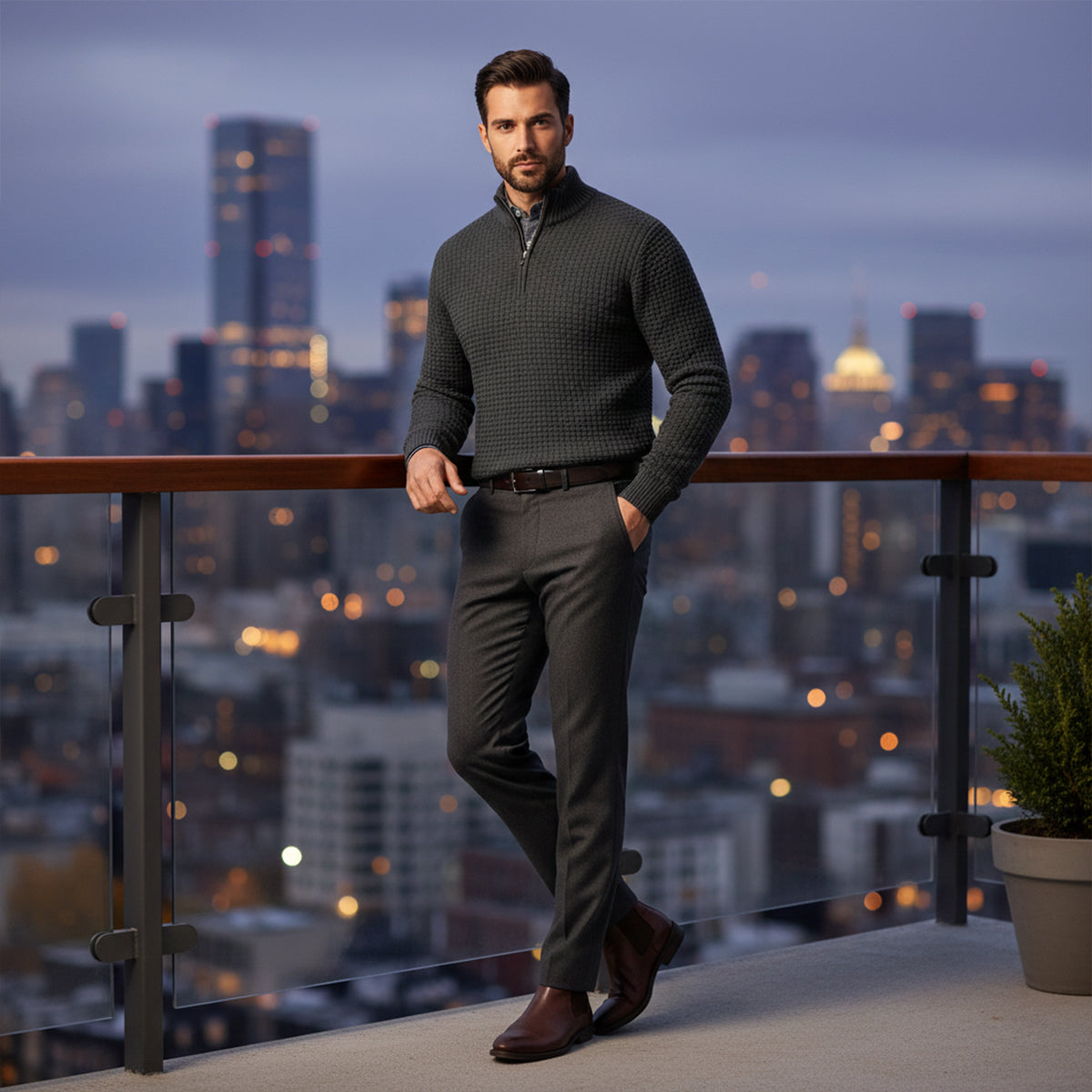 The Lignano Men’s Textured Quarter Zip Knit Sweater