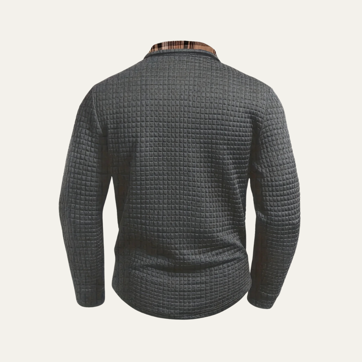 The Bridgecrest Men's Textured Waffle Knit Polo Sweater with Plaid Trim
