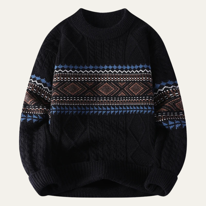The Crestmoor Men’s Knit Warm Crewneck Sweater with Nordic Pattern