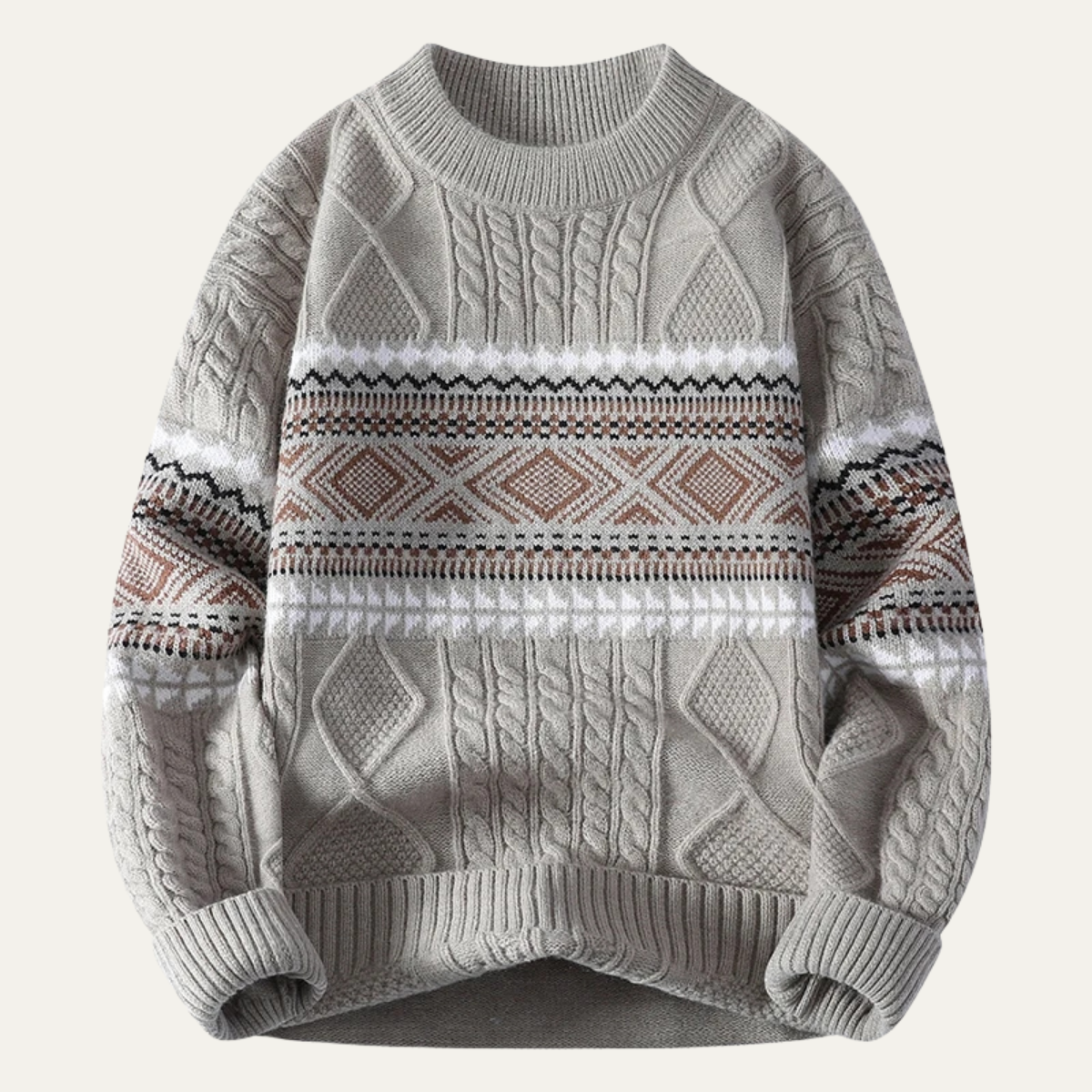 The Crestmoor Men’s Knit Warm Crewneck Sweater with Nordic Pattern