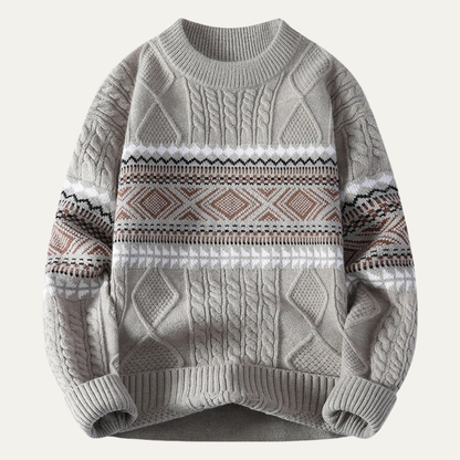 The Crestmoor Men’s Knit Warm Crewneck Sweater with Nordic Pattern