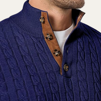 The Stamford Men's Cable Knit Collar Stand Sweater