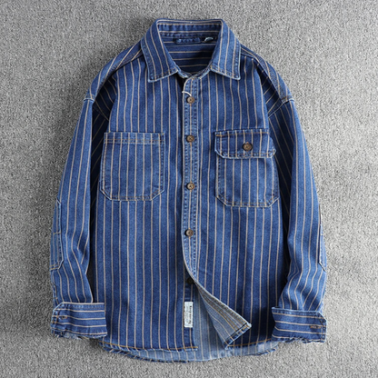 The Rivercrest Men’s Vintage Heavy Cotton Casual Striped Shirt