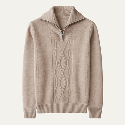 The Riverhill Men's Cashmere Cable Knit Half Zip Sweater