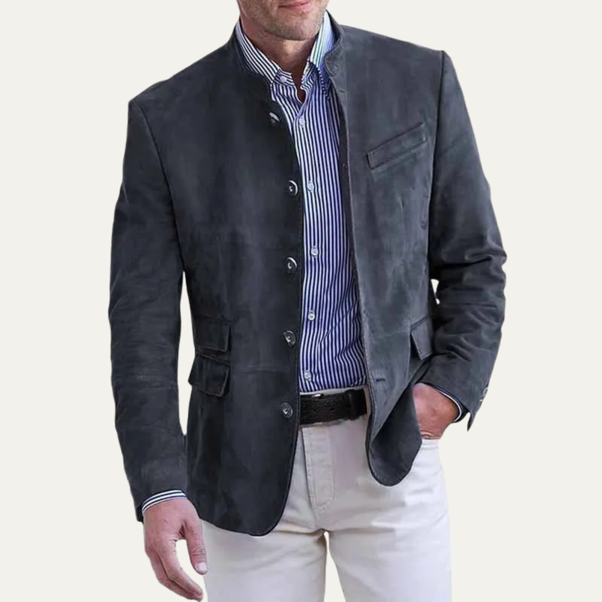 The Belmont Men’s Casual Suede Blazer Jacket – Single Breasted Button Coat