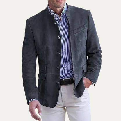 The Belmont Men’s Casual Suede Blazer Jacket – Single Breasted Button Coat