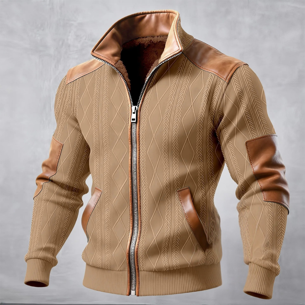 The Glenmeadow Men's Warm Fleece Lined Cable Knit Zip Up Sweater Jacket