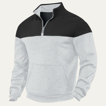 The Silverpark Men's Quilted Casual Color Block Half Zip Sweater