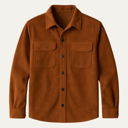 The Hyatt Men's Camel Suede Overshirt - Slim Fit Luxury Jacket with Pockets