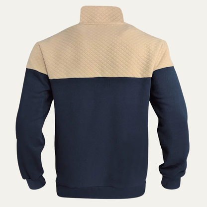 The Silverpark Men's Quilted Casual Color Block Half Zip Sweater