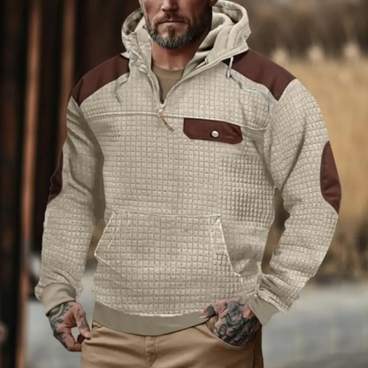 The Laurelwood Men's Textured Vintage Corduroy Sweater with Contrast Shoulder Patches