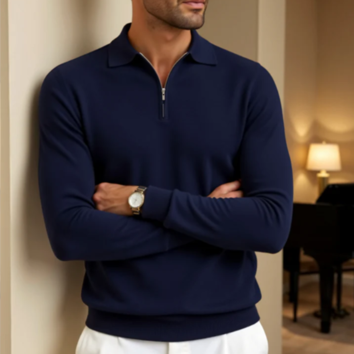 The Whitmore Men’s Modern Quarter Zip Knit Polo Sweater