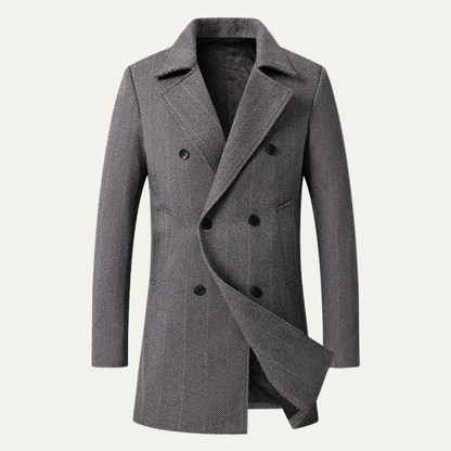 The Westhaven Men's Vintage Wool Blend Double Breasted Herringbone Tweed Overcoat