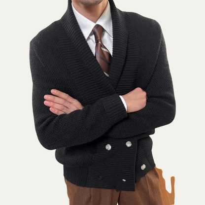 The Woodhurst Men's Chunky Knit Shawl Collar Double Breasted Cardigan