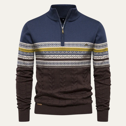 The Chatsworth Men's Quarter Zip Cotton Sweater – Fair Isle Knit
