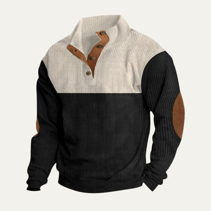 The Redfield Men's Corduroy Color Block Button Neck Sweater