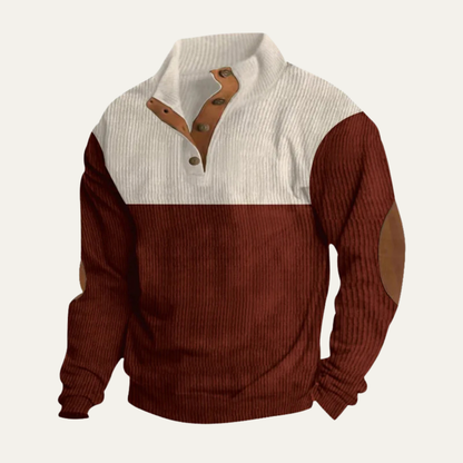 The Redfield Men's Corduroy Color Block Button Neck Sweater