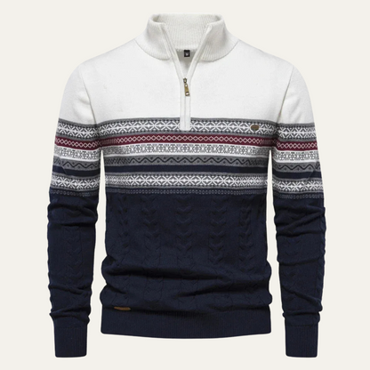 The Chatsworth Men's Quarter Zip Cotton Sweater – Fair Isle Knit
