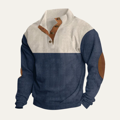 The Redfield Men's Corduroy Color Block Button Neck Sweater