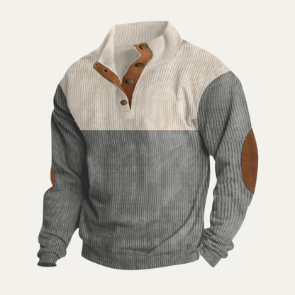 The Redfield Men's Corduroy Color Block Button Neck Sweater