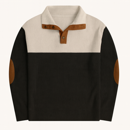 The Redfield Men's Corduroy Color Block Button Neck Sweater