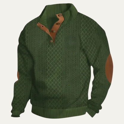 The Highwood Men's Patterned Fleece Sweater with Suede Elbow Patches