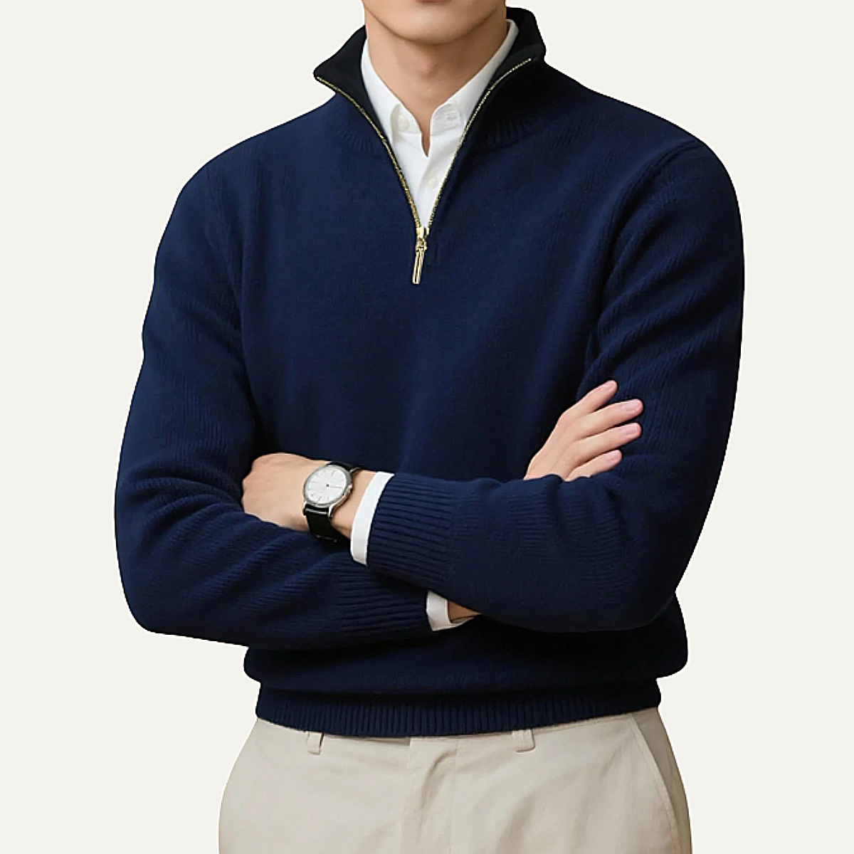 The Brookline Ridge Men's Classic Mock Neck Half Zip Cashmere Sweater