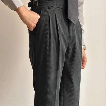 The Oakwood Men’s High Waisted Plated Corduroy Pants with Side Adjusters
