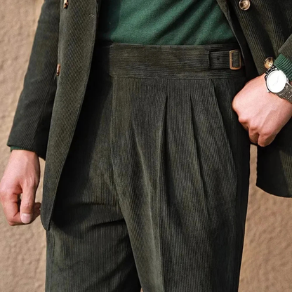 The Oakwood Men’s High Waisted Plated Corduroy Pants with Side Adjusters