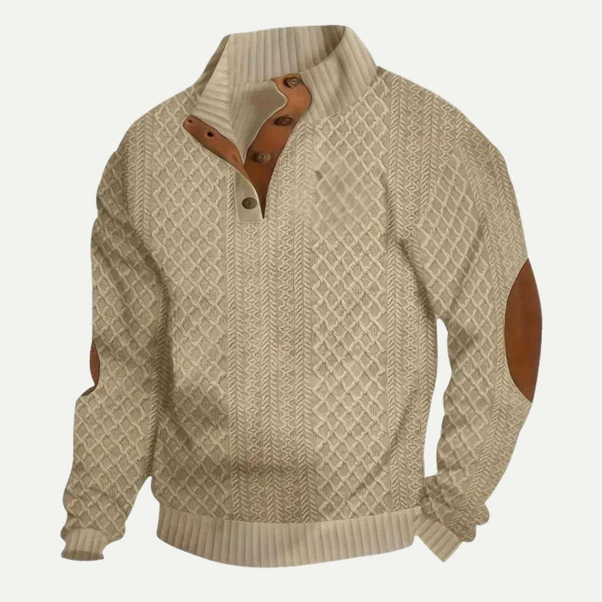 The Highwood Men's Patterned Fleece Sweater with Suede Elbow Patches