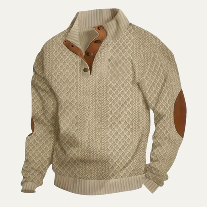 The Highwood Men's Patterned Fleece Sweater with Suede Elbow Patches